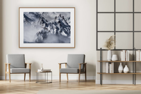 décoration intérieur moderne avec photo de montagne noir et blanc grand format - Photo montagne Aiguille du midi-Aiguilles Chamonix - Mont Blanc