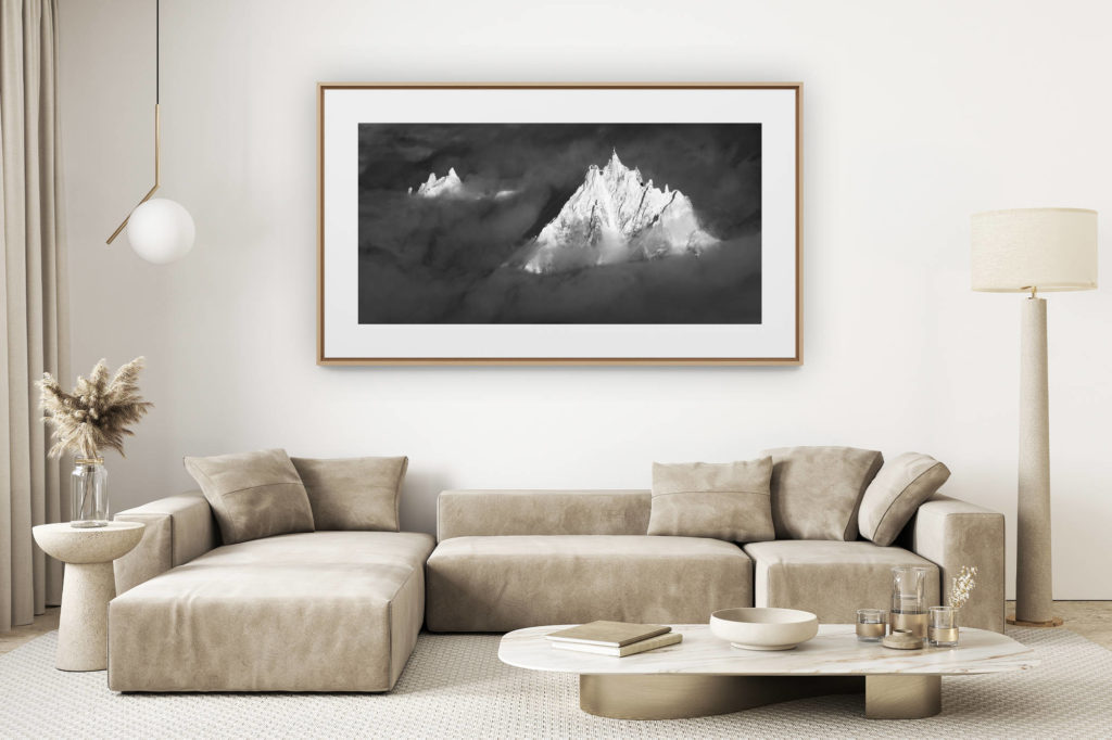 décoration salon clair rénové - photo montagne grand format - photo aiguille du midi chamonix panorama