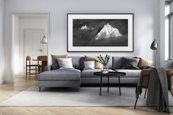 décoration intérieur salon rénové suisse - photo alpes panoramique grand format - photo aiguille du midi chamonix panorama