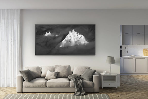 déco salon rénové - tendance photo montagne grand format - photo aiguille du midi chamonix panorama