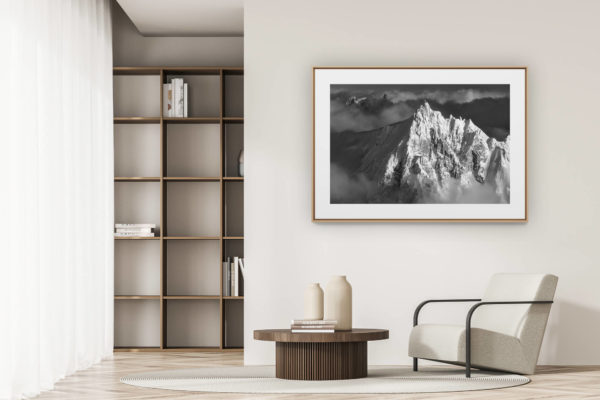 déco tendance salon moderne - photo montagne noir et blanc grand format - image aiguille du midi artistique montagne photo