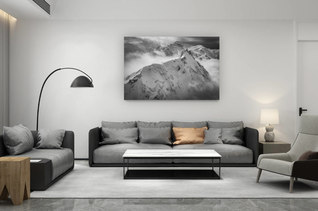 décoration salon contemporain suisse - cadeau amoureux de montagne suisse - aiguille du midi - photo mont blanc chamonix - arrête de l'aiguille du midi chamonix - photo artistique chamonix mont blanc - météo nuage à chamonix