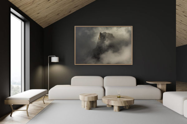 décoration chalet suisse - intérieur chalet suisse - photo montagne grand format - Photo aiguille du peigne dans les nuages - Mont Blanc