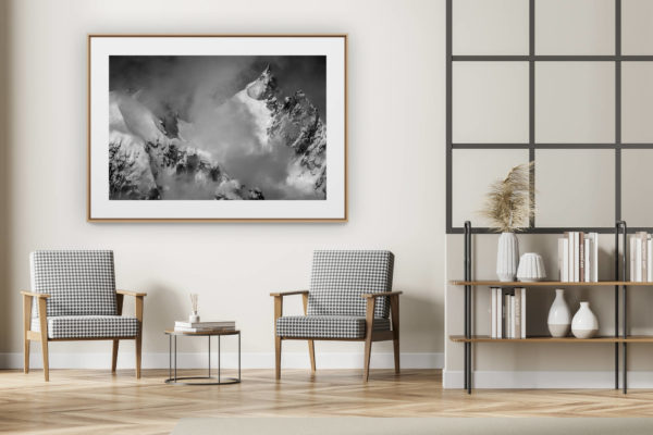 décoration intérieur moderne avec photo de montagne noir et blanc grand format - Photo Aiguille du plan - Groupe des Aiguilles de Chamonix
