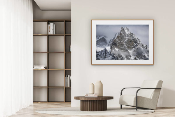 déco tendance salon moderne - photo montagne noir et blanc grand format - Photo paysage montagne - Aiguille Noire de Peuterey - Photos montagnes rocheuses