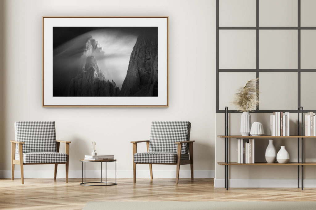 décoration intérieur moderne avec photo de montagne noir et blanc grand format - Image massif mont blanc - photo montagne