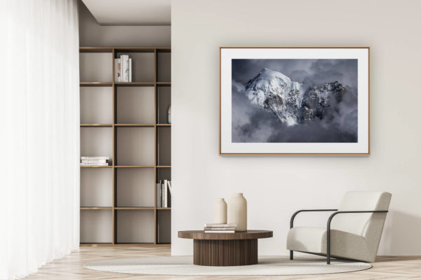 déco tendance salon moderne - photo montagne noir et blanc grand format - Photo montagne massif du Mont Blanc - Aiguille Verte