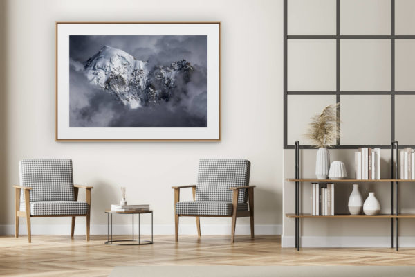 décoration intérieur moderne avec photo de montagne noir et blanc grand format - Photo montagne massif du Mont Blanc - Aiguille Verte
