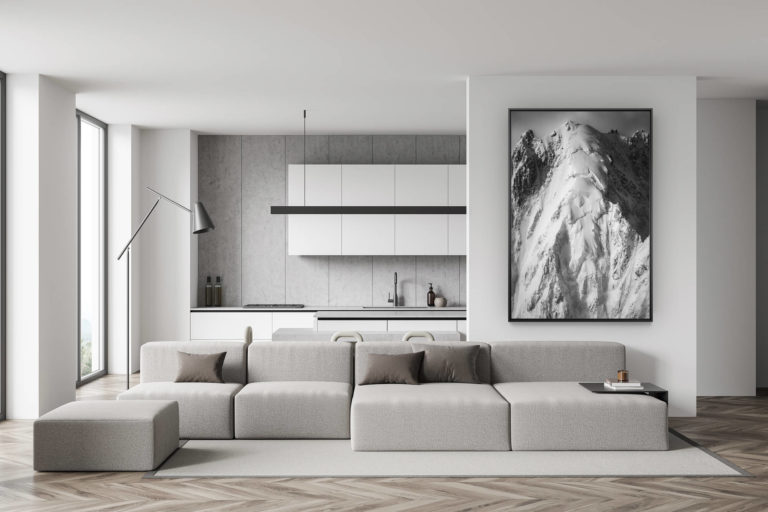 décoration murale salon suisse - photo montagne noir et blanc - déco salle à manger tendance -