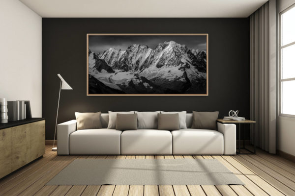 déco salon chalet rénové de montagne - photo montagne grand format -  - Photo massif mont blanc - Aiguille Verte, Droites, Courtes