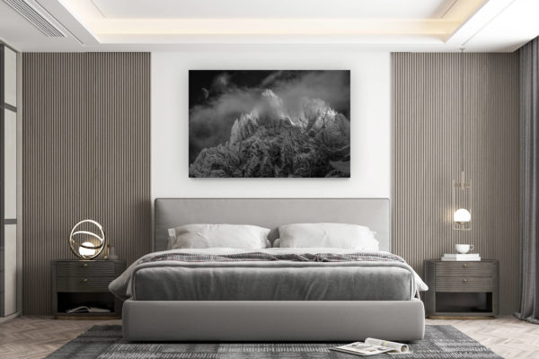 décoration murale chambre design - achat photo de montagne grand format - photo noir et blanc des aiguilles du midi Chamonix - Mont Blanc