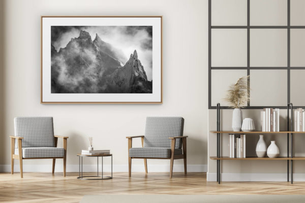 décoration intérieur moderne avec photo de montagne noir et blanc grand format - Noir et blanc des Aiguilles de Chamonix - Mont Blanc