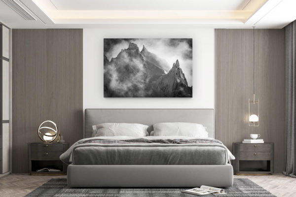 décoration murale chambre design - achat photo de montagne grand format - Noir et blanc des Aiguilles de Chamonix - Mont Blanc