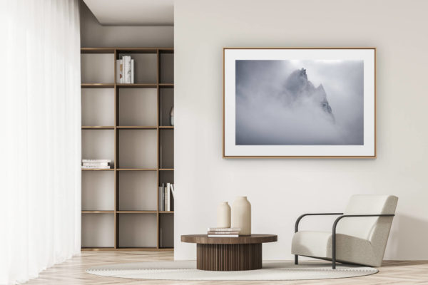 déco tendance salon moderne - photo montagne noir et blanc grand format - Aiguilles du midi Chamonix en noir et blanc - Mont Blanc - Aiguille de Blaitière