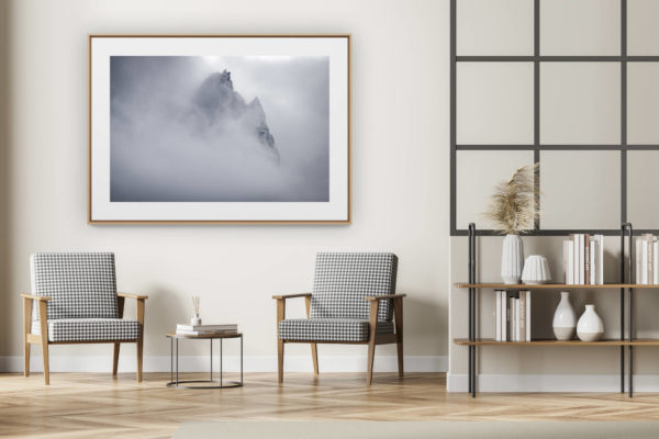 décoration intérieur moderne avec photo de montagne noir et blanc grand format - Aiguilles du midi Chamonix en noir et blanc - Mont Blanc - Aiguille de Blaitière