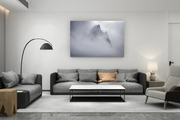 décoration salon contemporain suisse - cadeau amoureux de montagne suisse - Aiguilles du midi Chamonix en noir et blanc - Mont Blanc - Aiguille de Blaitière