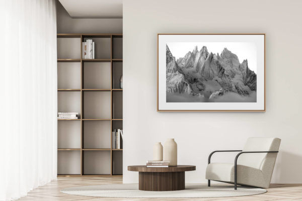déco tendance salon moderne - photo montagne noir et blanc grand format - Photo Mont Blanc - Aiguille de Chamonix
