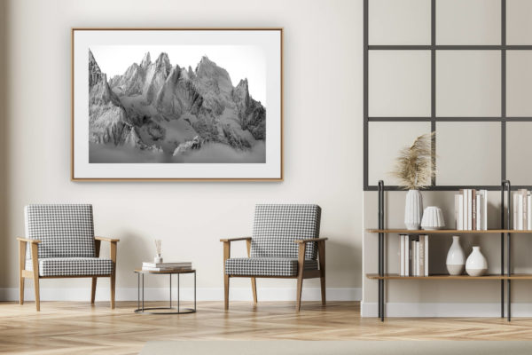 décoration intérieur moderne avec photo de montagne noir et blanc grand format - Photo Mont Blanc - Aiguille de Chamonix