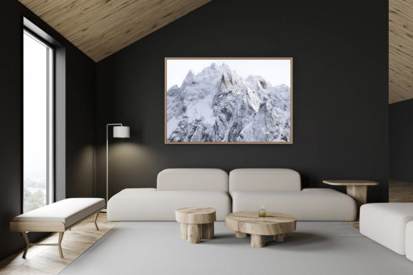 décoration chalet suisse - intérieur chalet suisse - photo montagne grand format - Photographie des Aiguilles de Chamonix après une tempète de neige