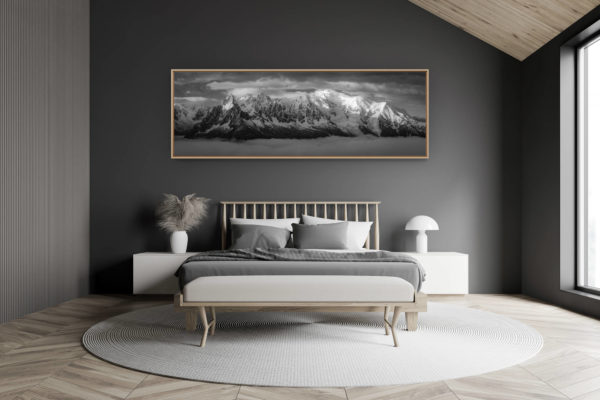 décoration chambre adulte moderne dans petit chalet suisse- photo montagne grand format - Massif Mont-Blanc-Chamonix - Aiguille de Chamonix
