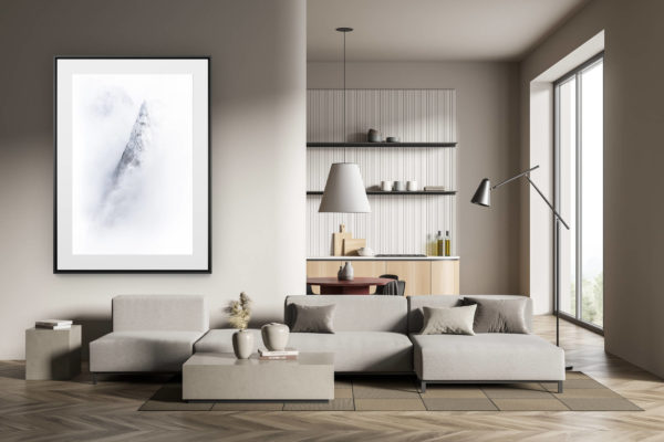 déco tendance salon moderne - photo montagne noir et blanc grand format - Les Aiguilles du midi Chamonix en noir et blanc - Mont Blanc - Aiguille deux Aigles - Dent du Crocodile