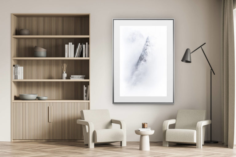 décoration murale salon - photo montagne alpes suisses noir et blanc - Les Aiguilles du midi Chamonix en noir et blanc - Mont Blanc - Aiguille deux Aigles - Dent du Crocodile