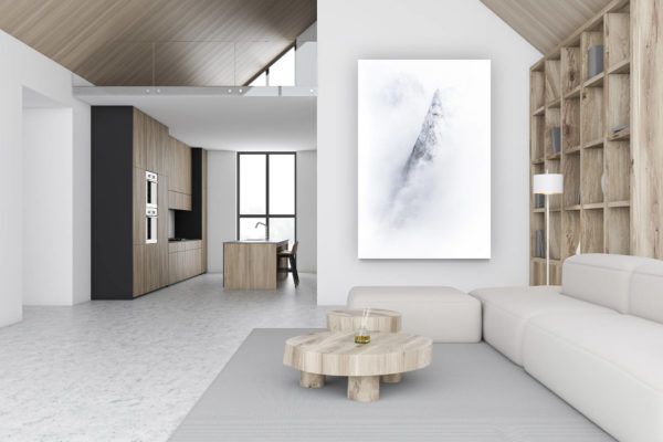 décoration chalet luxueux suisse - photo montagne grand format verticale - décoration murale design - Les Aiguilles du midi Chamonix en noir et blanc - Mont Blanc - Aiguille deux Aigles - Dent du Crocodile