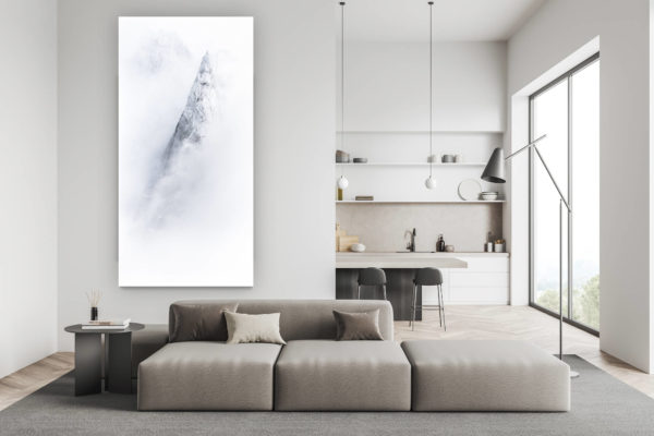 swiss living room decoration - black and white mountain picture -