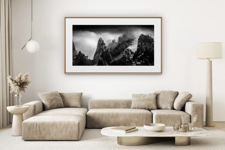 décoration salon clair rénové - photo montagne grand format - Photo montagne noir et blanc - Aiguille du midi-Chamonix-Mont Blanc-