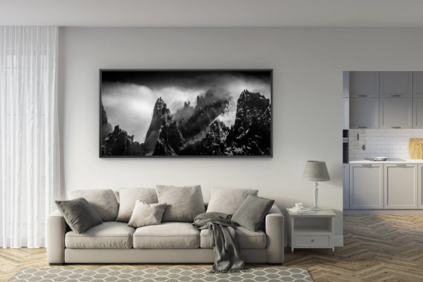 déco salon rénové - tendance photo montagne grand format - Photo montagne noir et blanc - Aiguille du midi-Chamonix-Mont Blanc-