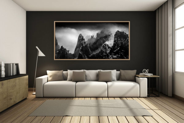 déco salon chalet rénové de montagne - photo montagne grand format -  - Photo montagne noir et blanc - Aiguille du midi-Chamonix-Mont Blanc-