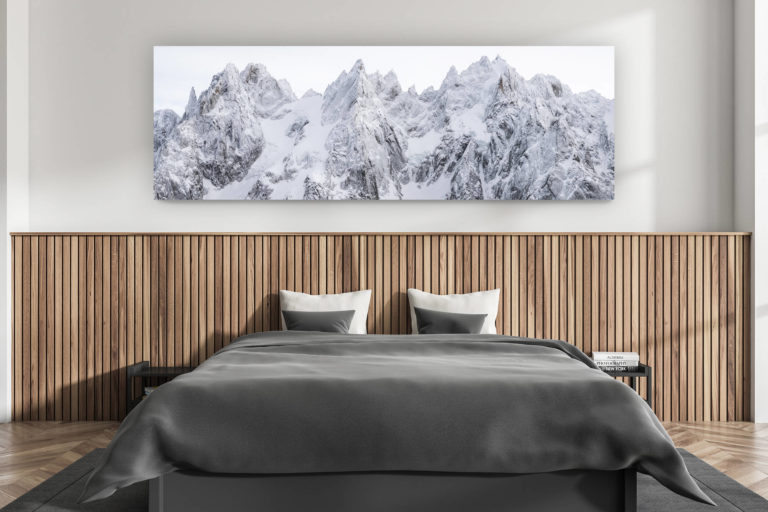 décoration murale chambre adulte moderne - intérieur chalet suisse - photo montagnes grand format alpes suisses - Photo panoramique ds Aiguilles de Chamonix - Panaorama sur les aiguilles de Chamonix en hiver