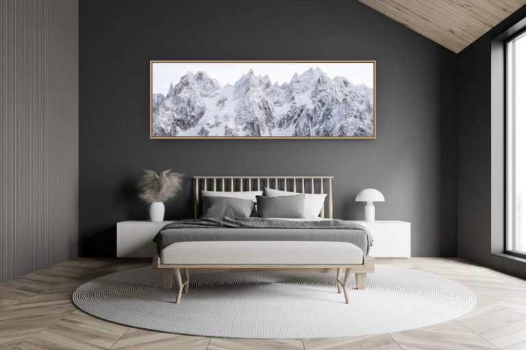 décoration chambre adulte moderne dans petit chalet suisse- photo montagne grand format - Photo panoramique ds Aiguilles de Chamonix - Panaorama sur les aiguilles de Chamonix en hiver