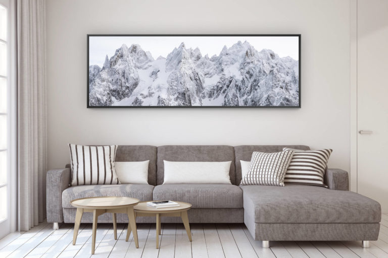 décoration murale design salon moderne - photo montagne grand format - Photo panoramique ds Aiguilles de Chamonix - Panaorama sur les aiguilles de Chamonix en hiver