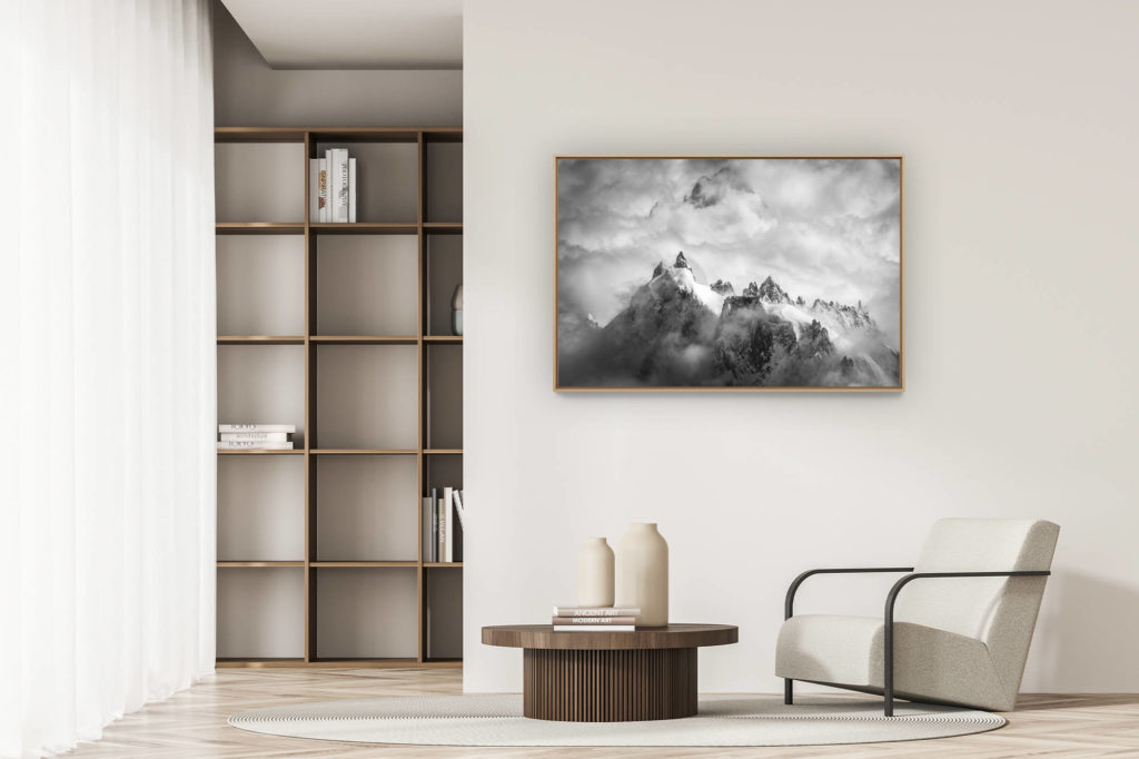 décoration appartement moderne - art déco design - Aiguilles de chamonix - aiguilles de chamonix panorama dans une mer de nuages et de brume après une tempête en montagne