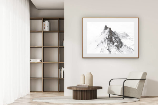 déco tendance salon moderne - photo montagne noir et blanc grand format - Vue panoramique de montagne - Arolla aiguilles rouges Mont Blanc de Cheillon et la Ruinette