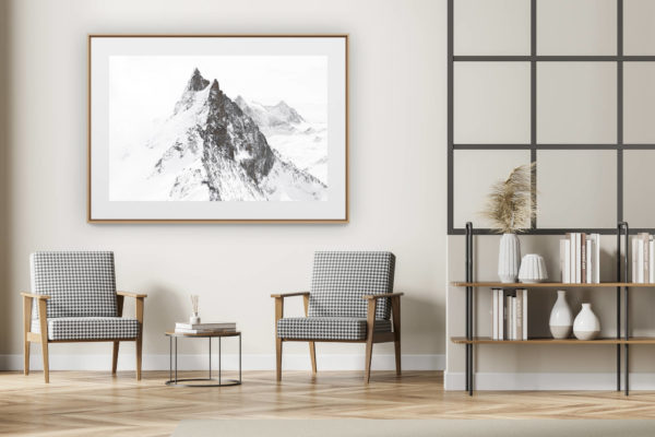 décoration intérieur moderne avec photo de montagne noir et blanc grand format - Vue panoramique de montagne - Arolla aiguilles rouges Mont Blanc de Cheillon et la Ruinette