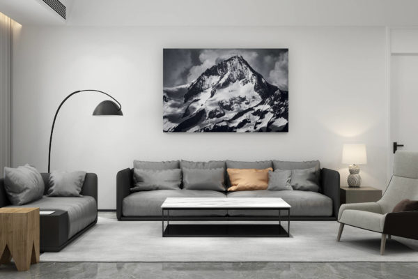 décoration salon contemporain suisse - cadeau amoureux de montagne suisse - Sommet des alpes bernoises suisse - Aletschhorn vu de Saas
