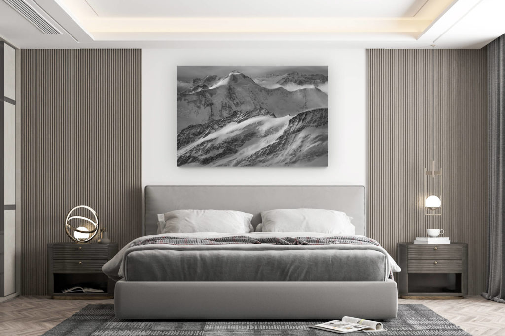 décoration murale chambre design - achat photo de montagne grand format - Aletschhorn - Image noir et blanc des montagnes suisses dans les Alpes Bernoises