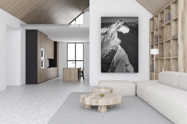 décoration chalet luxueux suisse - photo montagne grand format verticale - décoration murale design - tableau photo montagne d'Aletschhorn dans les alpes bernoises - Vertical montagne