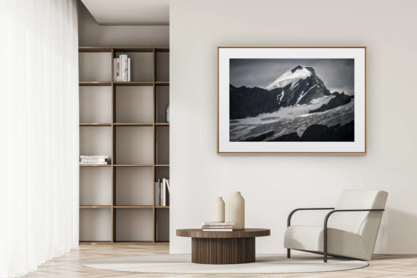 déco tendance salon moderne - photo montagne noir et blanc grand format - Allalinhorn - Photo des sommets de montagne de Zermatt dans les Alpes Valaisannes en Suisse