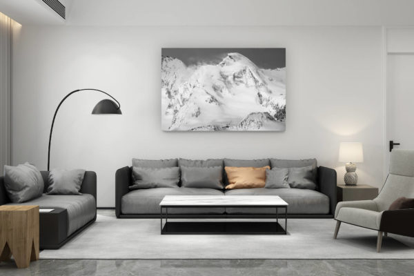 décoration salon contemporain suisse - cadeau amoureux de montagne suisse - Allalinhorn, sommet des Alpes suisses en noir et blanc -
