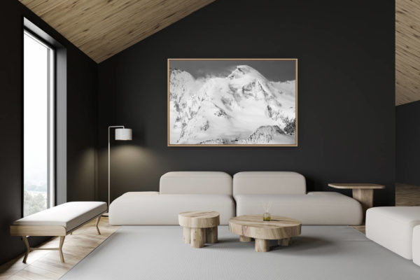 décoration chalet suisse - intérieur chalet suisse - photo montagne grand format - Allalinhorn, sommet des Alpes suisses en noir et blanc -