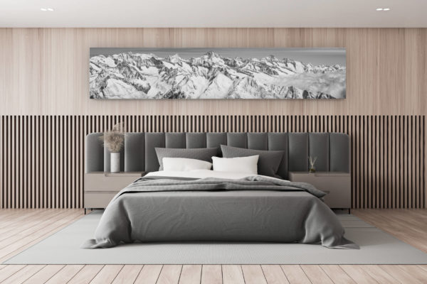 décoration murale chambre - photo tableau de montagne noir et blanc - Alpes Bernoises panorama - Tableau photo noir et blanc de montagne dans la brune et une mer de nuages