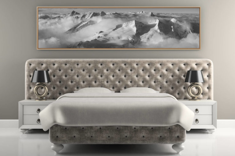 décoration murale chambre adulte luxe - photo montagne noir et blanc - Panorama montagne noir et blanc des Alpes Bernoises en suisse