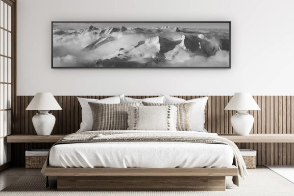 décoration chambre adulte moderne - photo de montagne grand format - Panorama montagne noir et blanc des Alpes Bernoises en suisse
