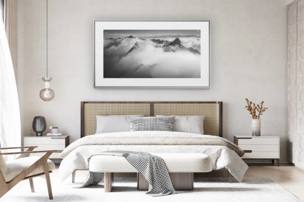 decorating a room in a renovated Swiss chalet - large panoramic mountain photo -