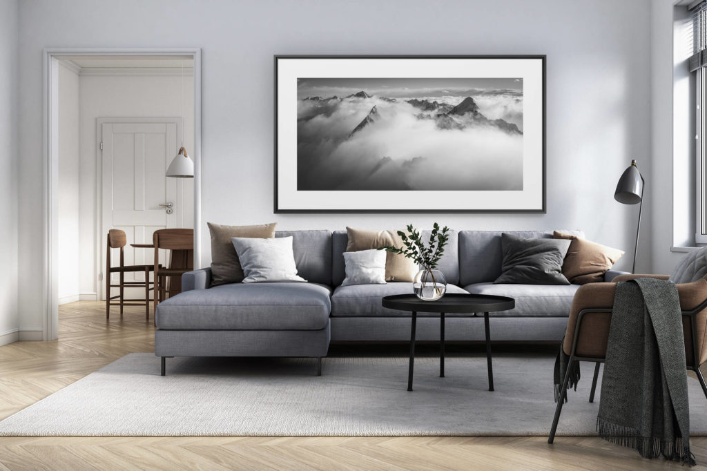 Innendekoration renoviertes Wohnzimmer Schweiz - Alpenpanorama Foto gross - -