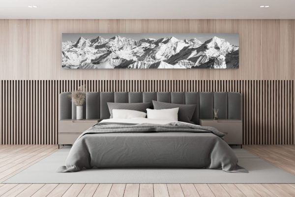 décoration murale chambre - photo tableau de montagne noir et blanc - Tableau photo noir et blanc d'un paysage de montagne des Alpes Suisses Bernoises  - eiger, jungfrau, monch