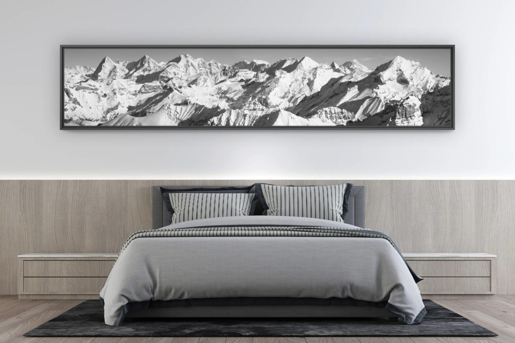 photo de montagne grand format  - décoration intérieur chambre moderne - Tableau photo noir et blanc d'un paysage de montagne des Alpes Suisses Bernoises  - eiger, jungfrau, monch